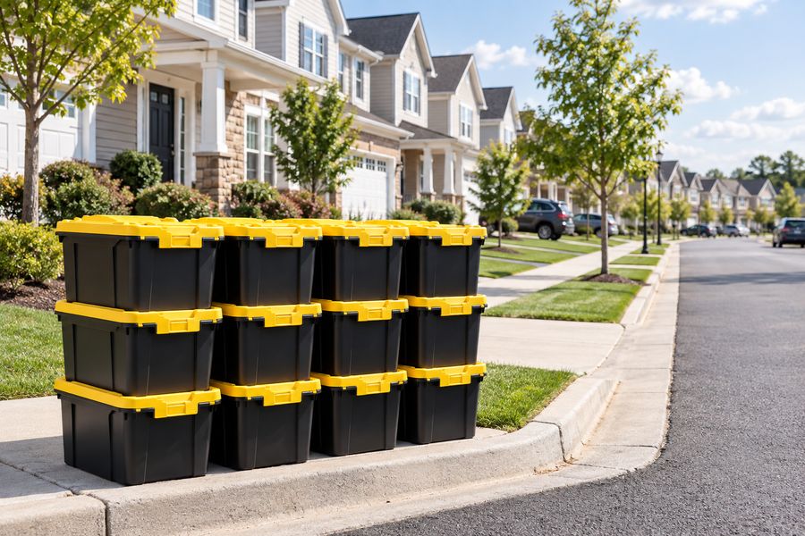 Black and yellow Totes4U moving totes delivered in Lakewood NJ