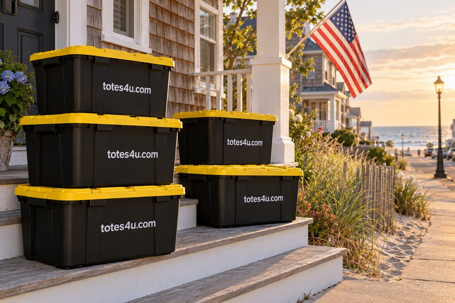 Black and yellow Totes4U moving totes delivered in Manasquan NJ